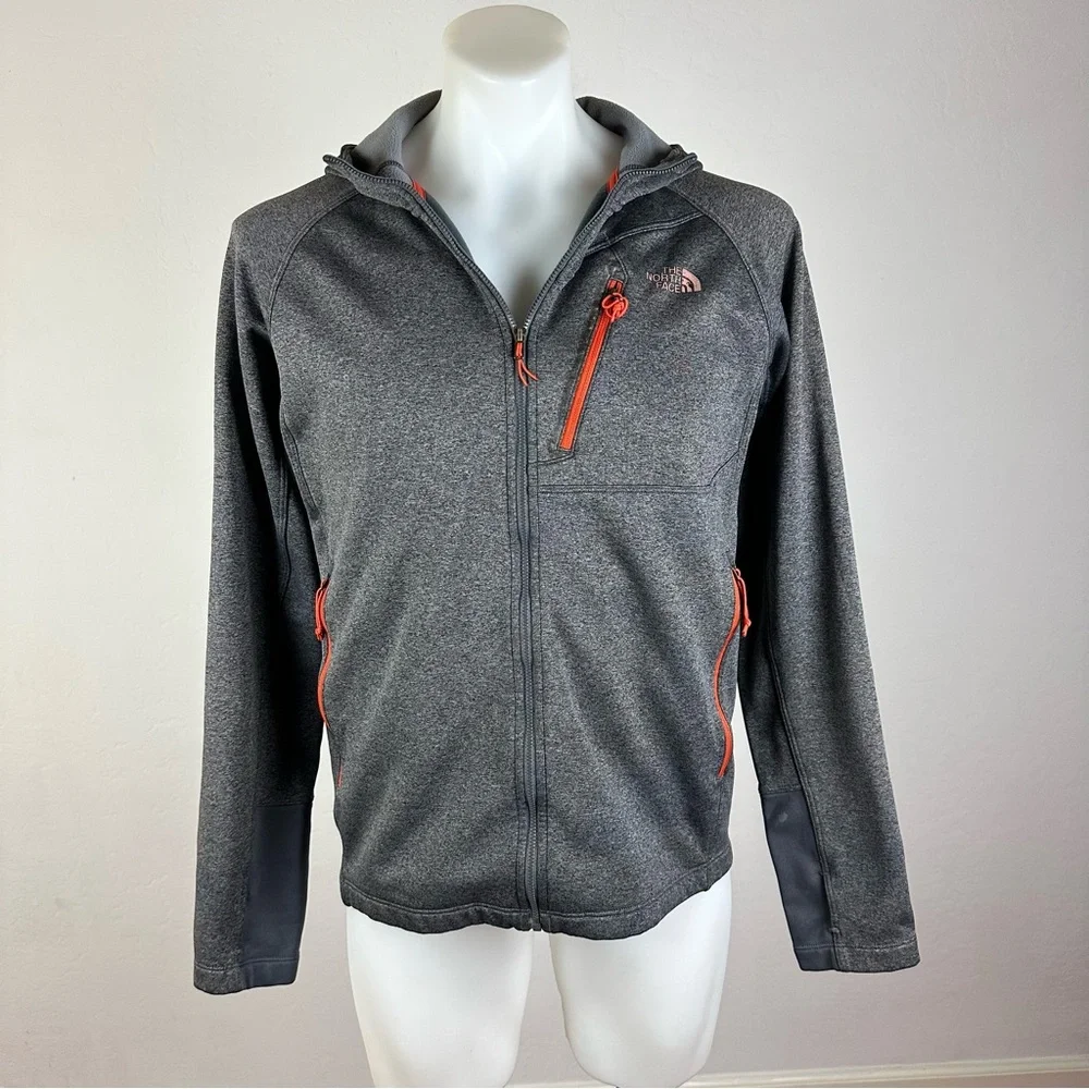 The North Face Gray Hooded Fleece with Orange Accents